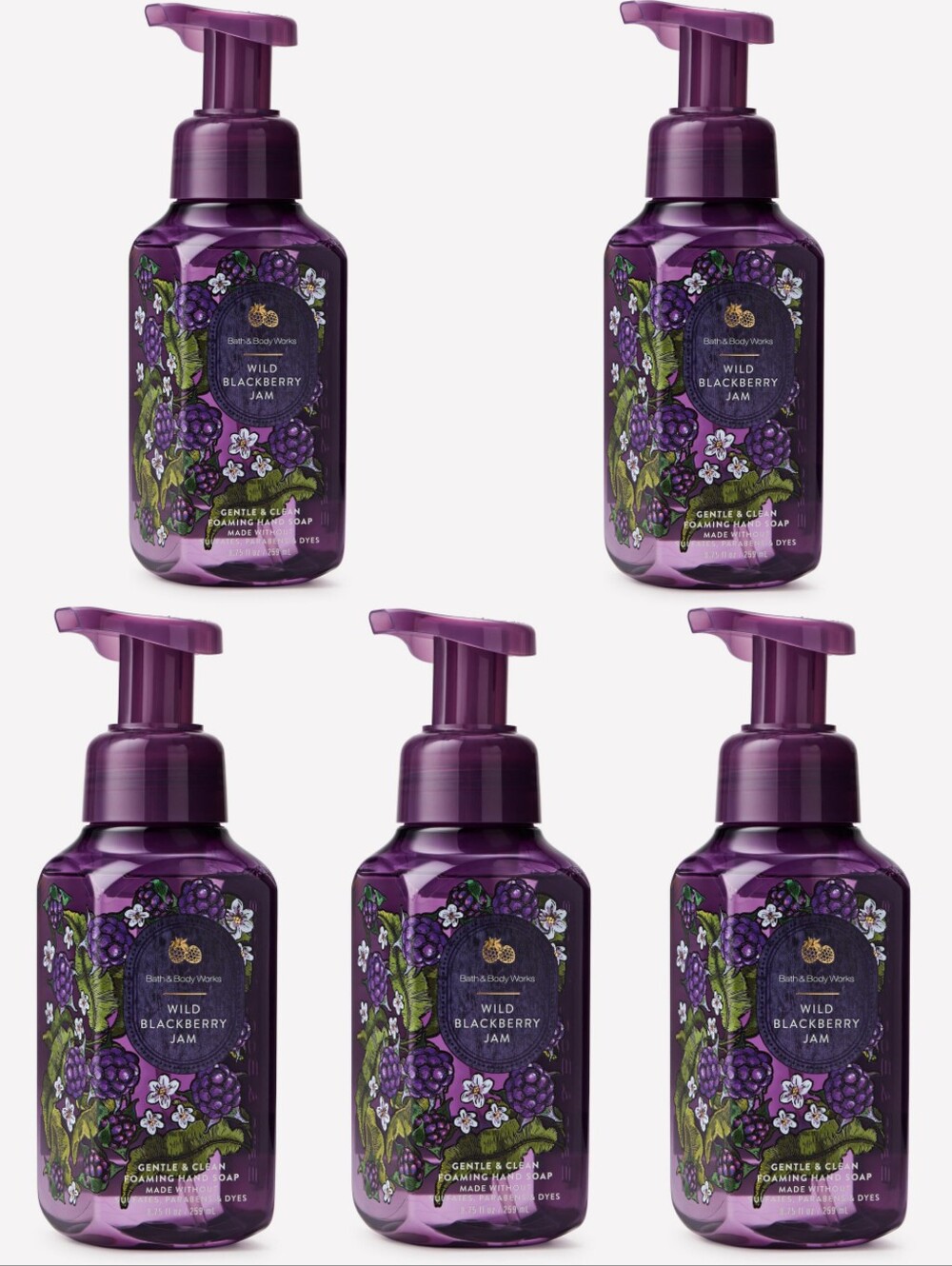 Bath & Body Works Wild Blackberry Jam Foaming Hand Soap Set of 5 NEW RARE